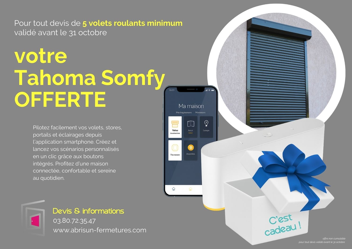 volets roulants motorisés Dijon Tahoma Somfy Offerte